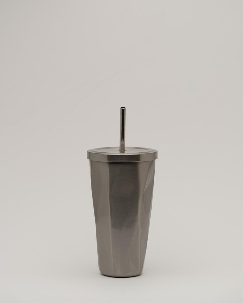 Metallic Cup with a Straw