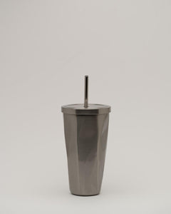 Metallic Cup with a Straw